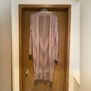 Mauve Open Knit long Cardigan